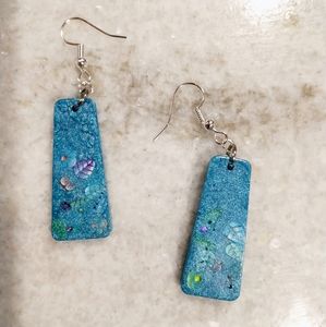 Blue rectangle dangle earrings